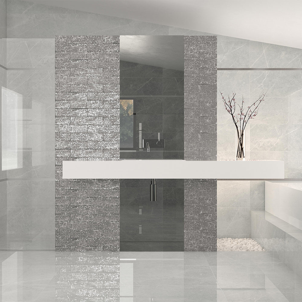 Modern interior with a glass wall and decorative elements